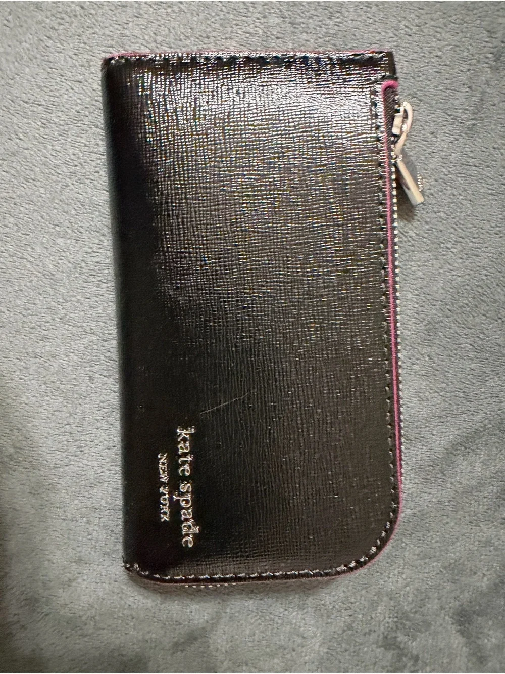 kate spade Black Leather Zip Wallet and Card Holder with Pink Trim
